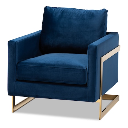 Baxton Studio Matteo Royal Blue Velvet Upholstered Gold Finished Armchair 156-9782